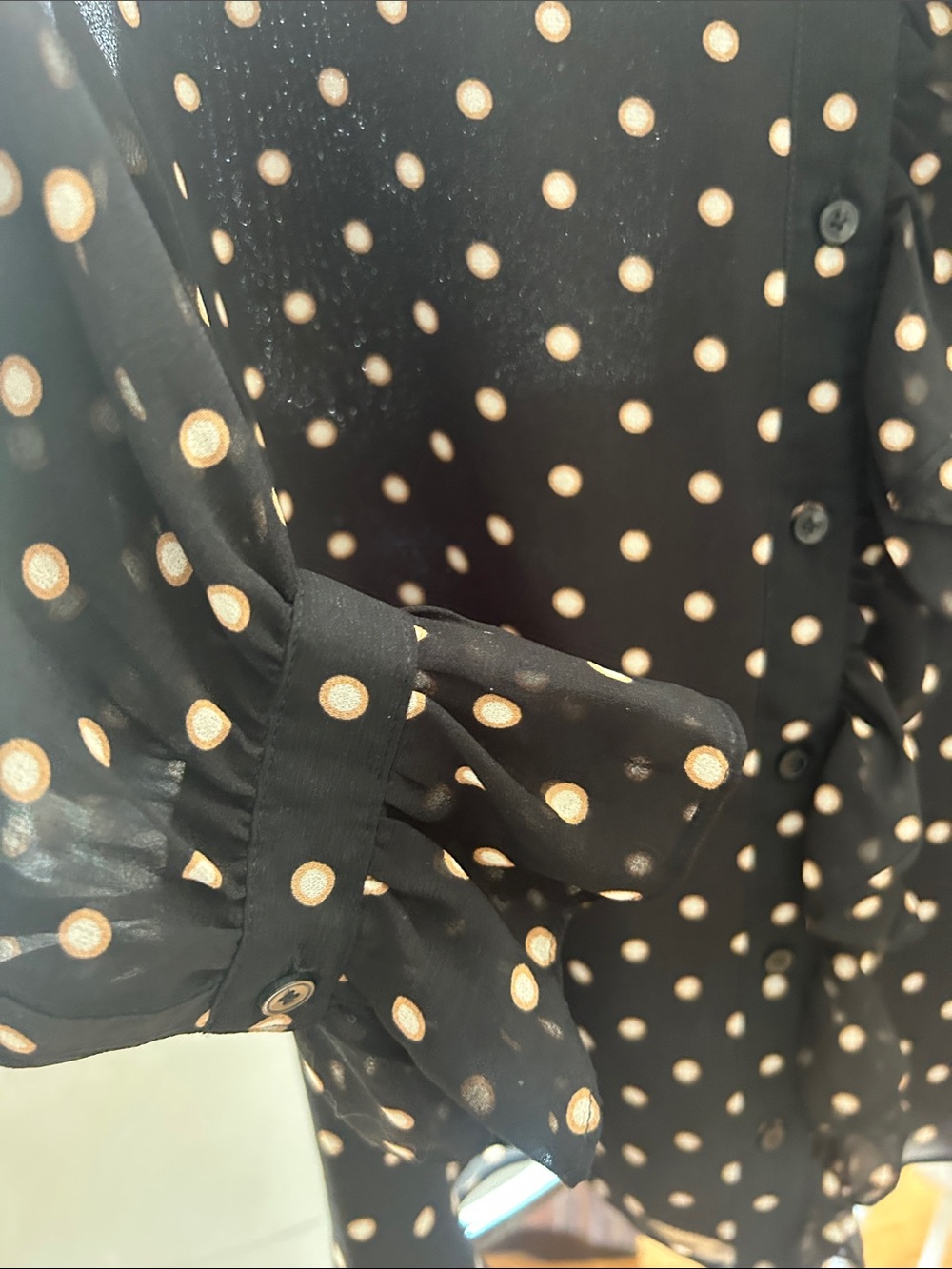 Talbots Black Polka Dot Ruffle Button-Front Blouse - Picture 3 of 4